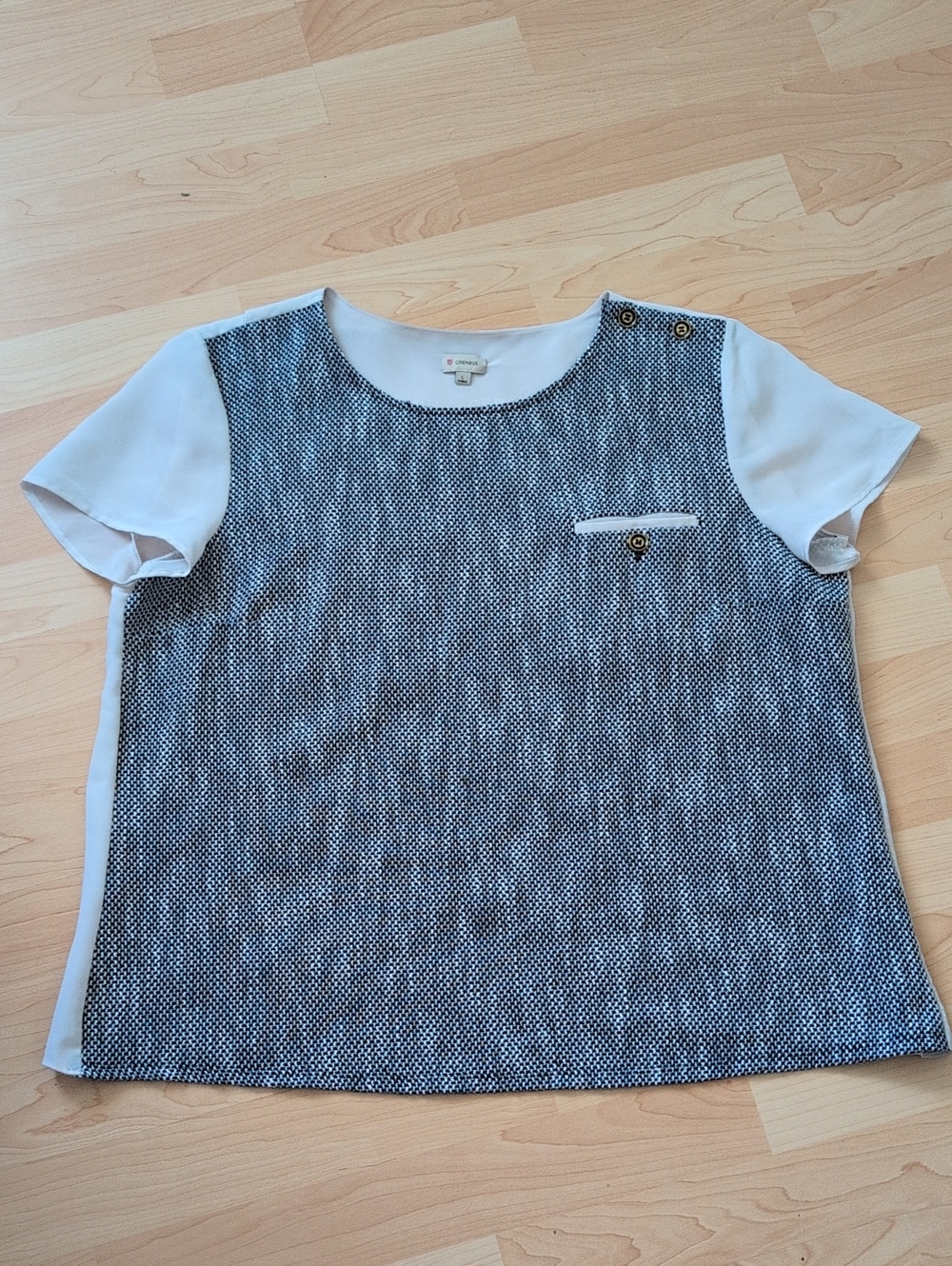 Daniel Cremieux Navy & White Short Sleeve Knit Top with Button Details